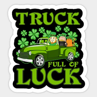 St Patricks Day Cat Leprechaun Shamrock Truck Full of Luck Sticker